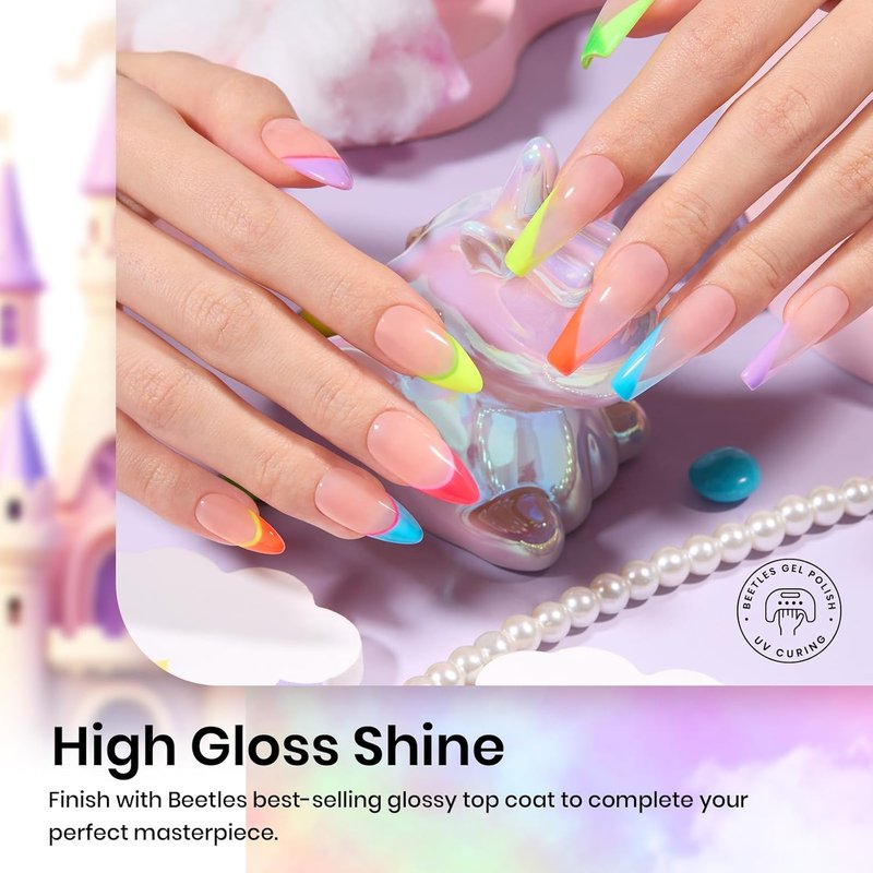 Beetles Neon Gel Nail Polish - Rainbow Kingdom, 6 Colors Hot Pink Blue Yellow Green Summer Gel Nail Polish Set, Soak Off UV LED Bright Rainbow Summer Nails Art, Long-Lasting Manicure Salon DIY Home