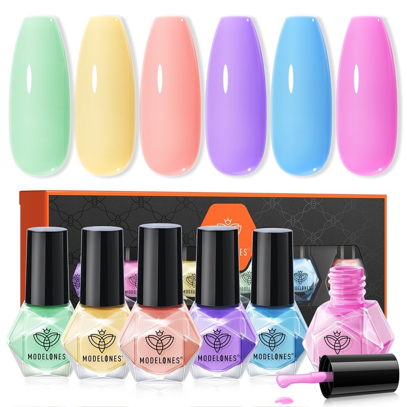 modelones Nail Polish Set, 6 Colors Spring Summer Easter Macaron Pastel Nail Polish Soft Pink Purple Blue Green Orange Quick Dry Nail Polish Kit Salon Home DIY Manicure Kit Gift For Women Girl