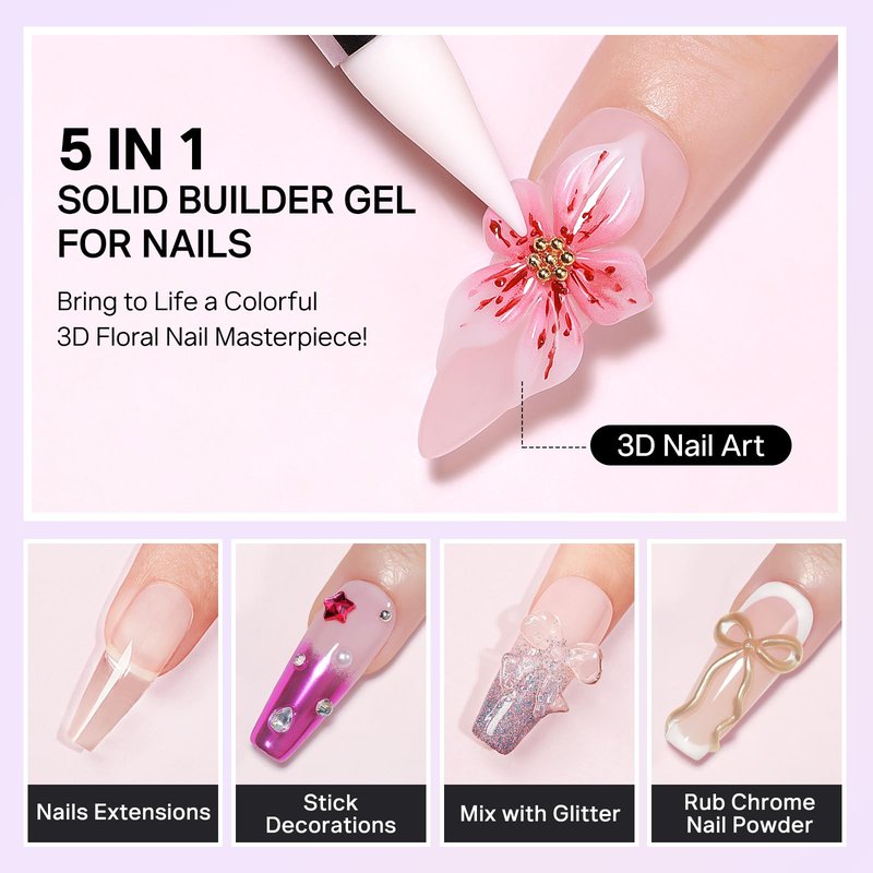 MIZHSE 3D Sculpting Gel Nail Art Kit, 2PCS Clear White Non-Sticky Molding Solid Builder Gel U V LED Hard Gels for Carving Flowers DIY Manicure 3D Nail Design Nail Extensions with Sculpture Pen