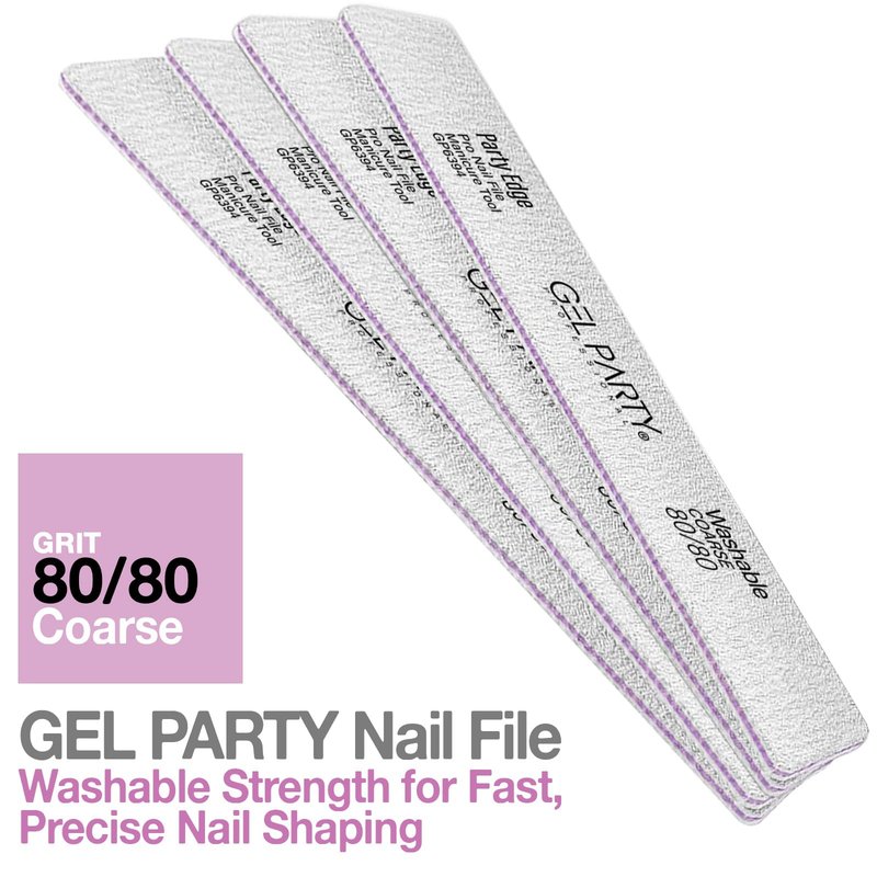 GELPARTY Professional Nail Files 80/80 Grit Square - 25 Pack Bulk Washable Emery Boards - Extra Coarse Grit for Removing Acrylics & Hard Gel Extensions (Salon Value Set)