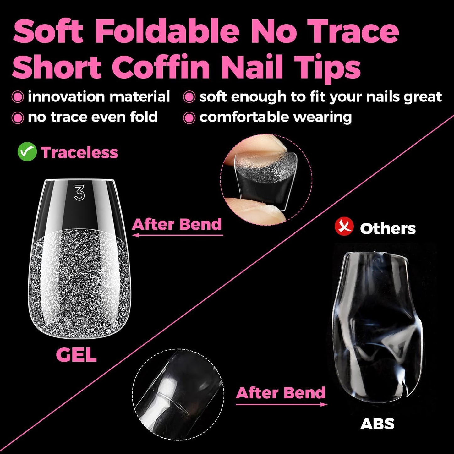 UNA GELLA Gel Nail Tips Coffin Short, 15 Sizes Short Coffin Press On Nails, Pre-Etched 300pcs Soft Gel Nail Tips Full Cover For Nails Extension Home DIY Salon
