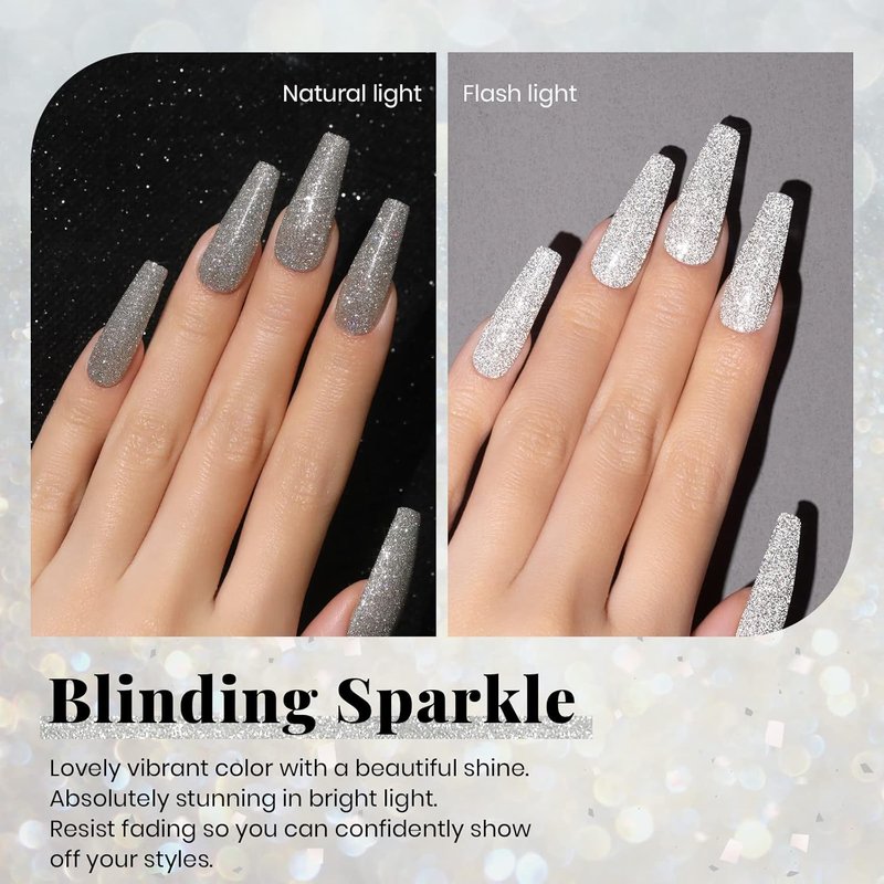 Beetles Glitter Gel Nail Polish - Reflective Silver Shimmer | 15ml Soak Off UV/LED for DIY Nail Art