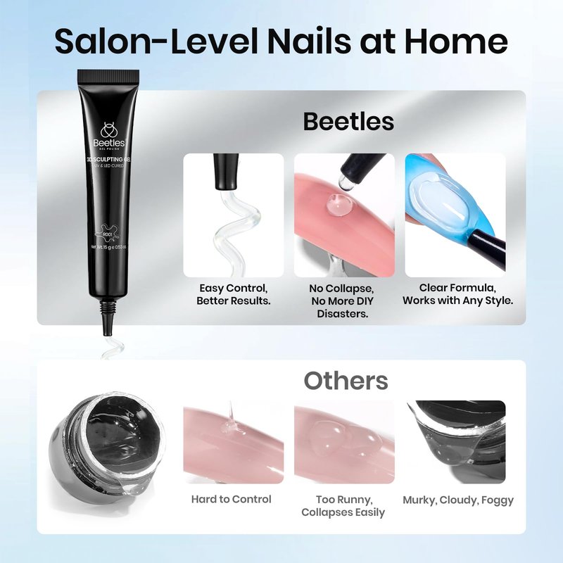 Beetles Chrome Nail Art Gel 3D Sculpting Gel, Clear No Wipe Rhinestone Glue for Chrome Powder, Mirror Effect Nail Designs, Builder Drawing Molding Gel for Gems DIY, 15g
