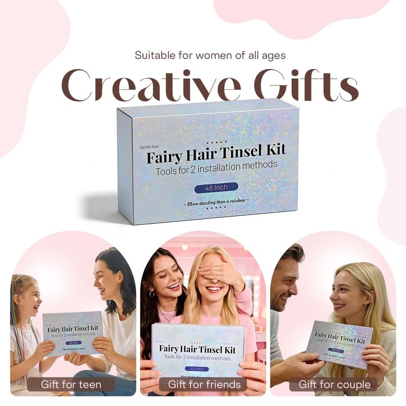 Hair Tinsel Kit - 16 Color Glitter Hair Extensions for Teens & Women | Heat Resistant Fairy Hair Accessories (48 Inch)