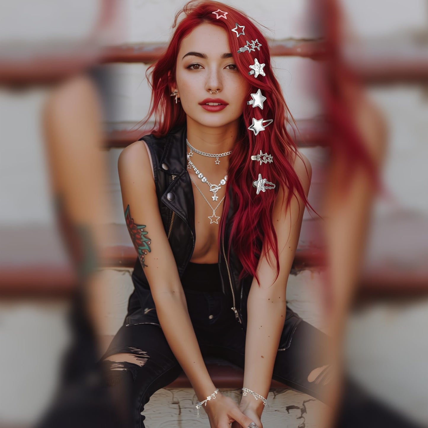 ZhouBoat 45PCS Y2K Hair Clips for Women Girls Star Barrettes Necklace Bracelets Set Kawaii Retro 2000s Hair Accessories Festival Rave Grunge Aesthetic