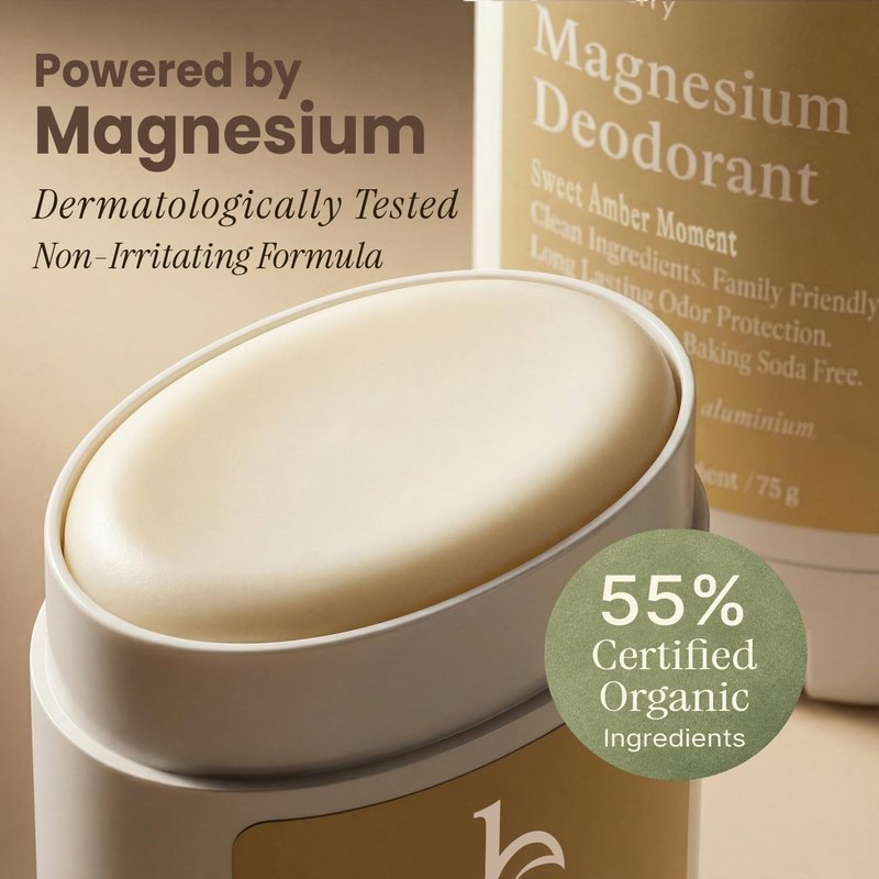 Natural Deodorant for Women - Aluminum & Baking Soda Free, USA Made with 55% Organic Ingredients for Long-Lasting Odor Protection, Kid & Sensitive Skin Safe Magnesium Deodorant