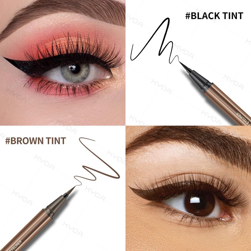 KYDA 2 Colors Liquid Eyeliner, Black Brown Matte Tint, Ultra Fine Tip, Lasting Pigment Eyeliner Pencil, Silky Smooth Formula, Quick Drying