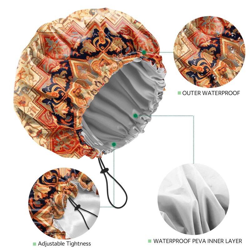 BHAHB 2 PCS Shower Cap Waterproof Double Layer Elastic Adjustable Reusable Hair Bath Caps for Girls Women Cute Aesthetic-Red