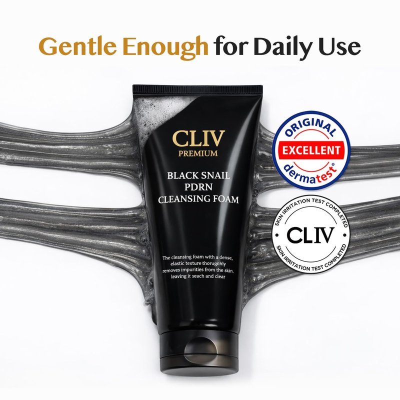 CLIV Black Snail PDRN Cleansing Foam - Hydrating Pore Cleanser with 7,000ppm Charcoal & Glutathione | 4.05 fl oz (120ml)