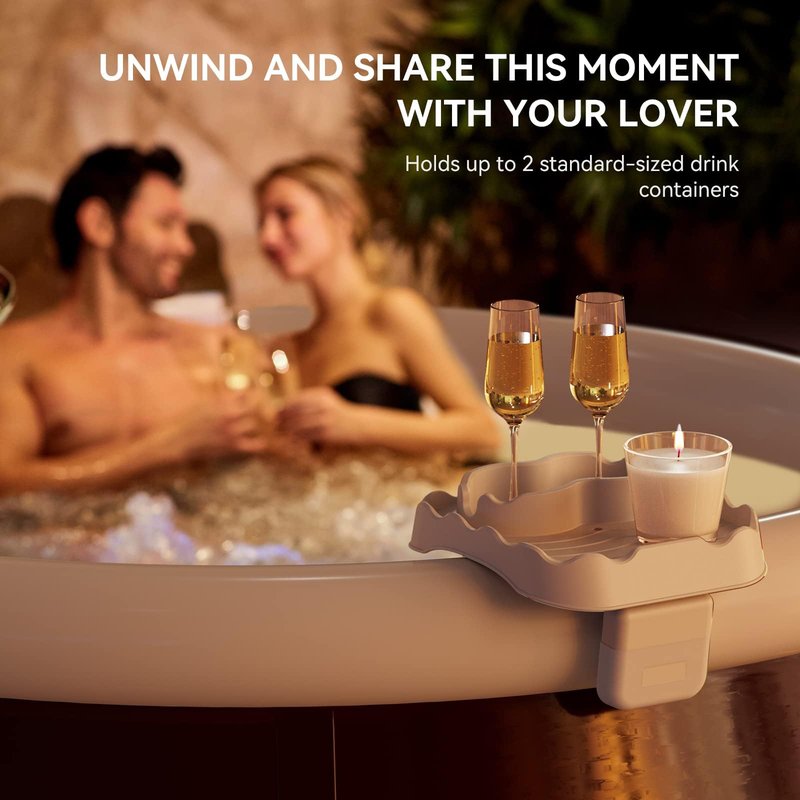 Anivia Hot Tub Table Tray, Adjustable Width 4" to 8" Hot Tub Accessories for Intex PureSpa, Nonslip Caddy Holds 2 Standard Drinks, Keep Snacks Handy & Dry, Fits Outdoor Inflatable Spa/Pool-Beige