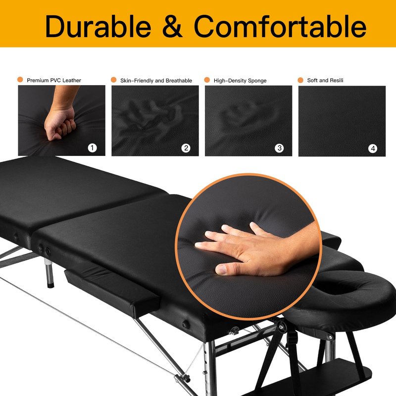 Senrob Massage Tables Portable 24" Wide Adjustable Folding Massage Bed, Lightweight Aluminum Esthetician Bed, Tattoo Chair for Client,Tattoo Table for Spa and Beauty Professionals (Black)