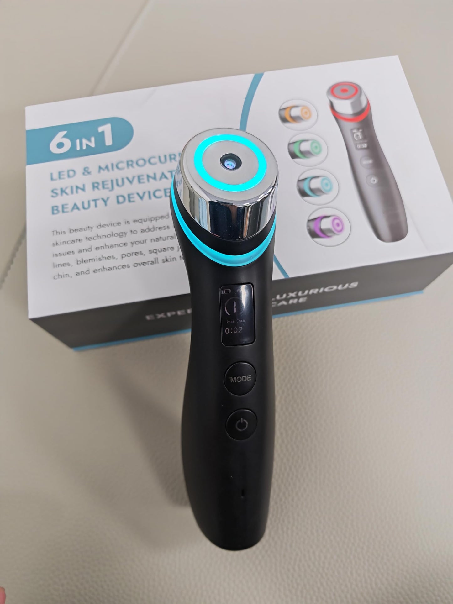 Skin Care 6-in-1 LED Facial Device for Glass Skin | At-Home Anti-Aging Therapy for Wrinkle Reduction, Firming & Deep Hydration | No Gel Needed, Enhances Serum Absorption