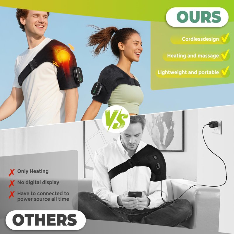 Shoulder Heating Pad with Massage, FSA Eligible Items List, Shoulders Massager for Pain Relief, Left Right Heated Shoulder Wrap for Rotator Cuff & Shoulder Brace Support, HSA Approved Products Only
