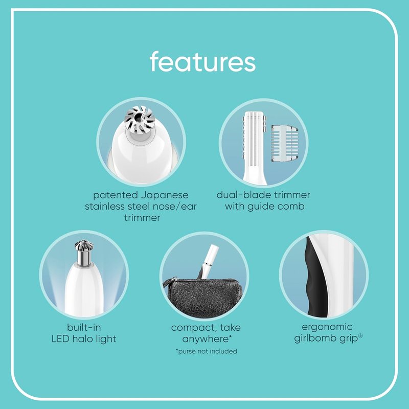 Conair GIRLBOMB Nose Hair Trimmer - Battery-Operated Face Hair Removal for Women | Diamond-Shaped Blade, LED Light, White
