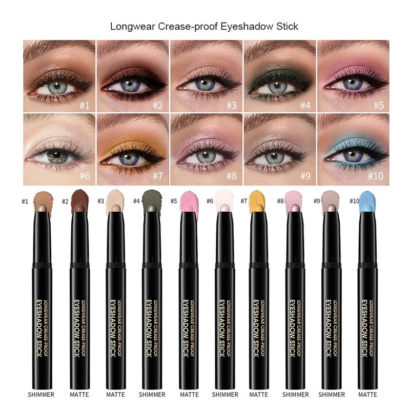 Chifure Eyeshadow Stick - Waterproof Shimmer & Matte Cream Eye Shadow Crayon | 0.056 Oz (#4-Bottle Green)