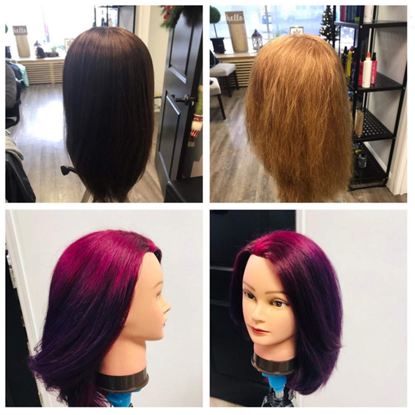 Traininghead 20-22" Female 100% Human Hair Mannequin Head Hair Styling Training Head Cosmetology Manikin Head Doll Head for Hairdresser with Free Clamp (Brown)