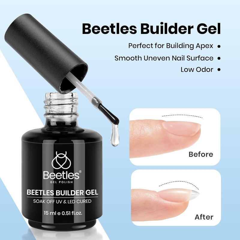 Beetles Builder Nail Gel Set - 3Pcs 15ml No Wipe Top Coat & Base Coat for Long-Lasting Shine