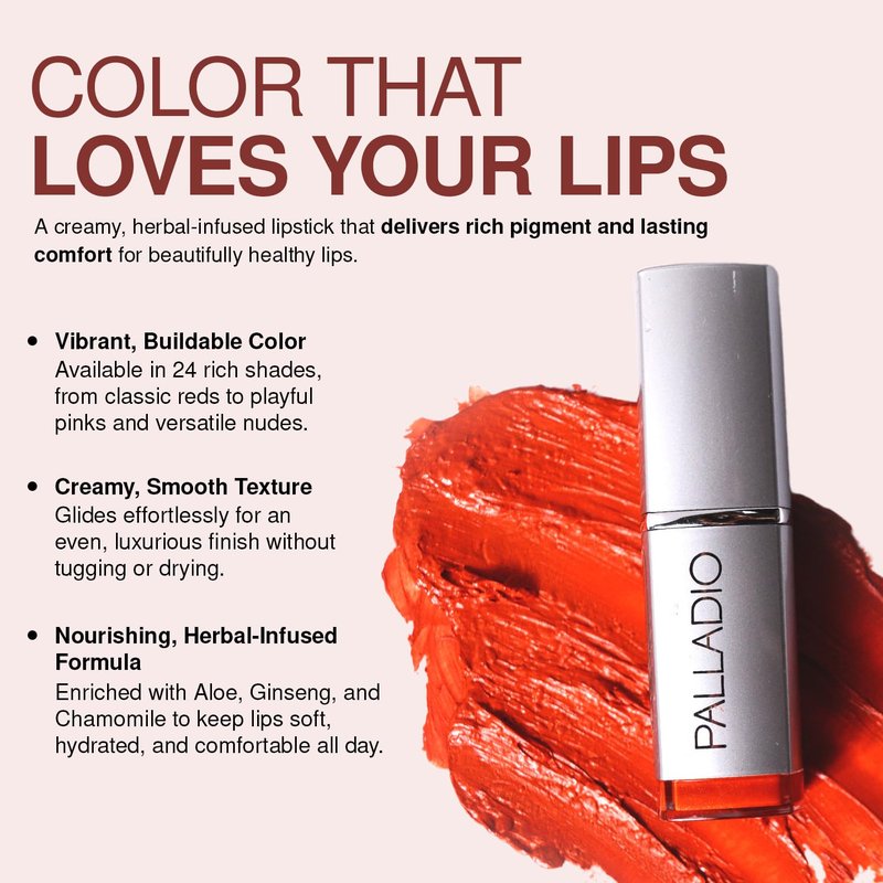 Palladio Herbal Lipstick - Richly Pigmented & Creamy Formula | Infused with Aloe Vera & Ginseng, Amethyst