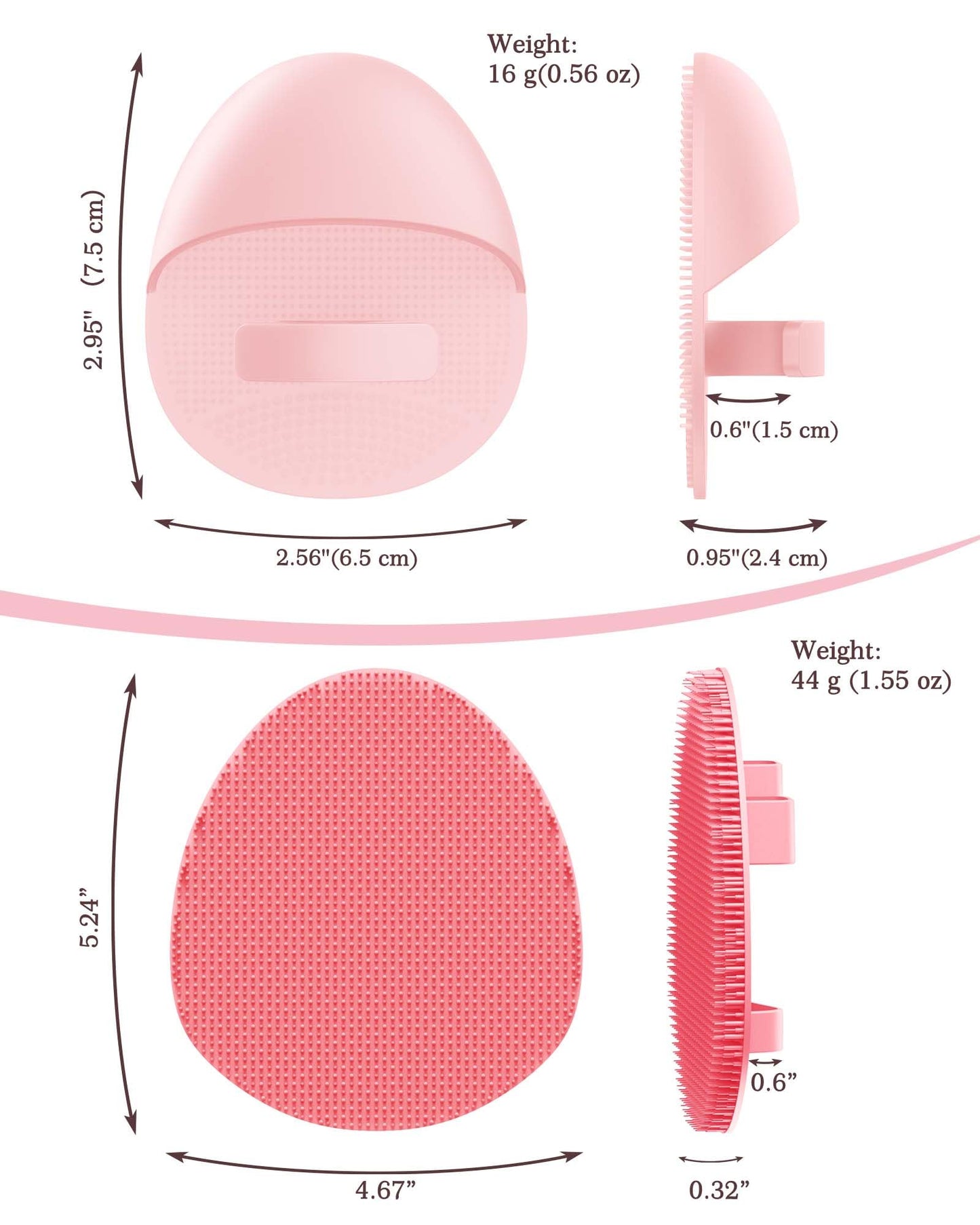 Manmihealth Silicone Back Scrubber (Thick Bristles) & Bath Glove & Face Brush Set (3PCS), Super-Exfoliating & Lathering Body Scrubber, Shower Brush, Face Scrubber Combination, with a Free Hook (Pink)
