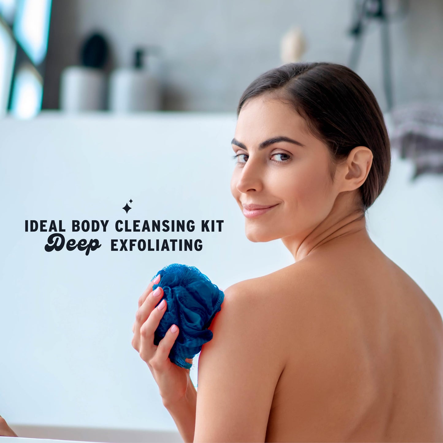 The Beauty Project 4 Piece Exfoliating Loofah Set - Heavyweight Body Scrub for Spa, Massage & Dead Skin Removal, Multi-Color Shower Bath Accessories (100G Blue/Green)
