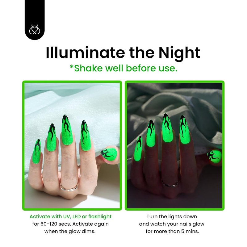 Beetles Gel Nail Polish - Luminous Green Glow in the Dark | Soak Off UV LED Nail Art 0.5oz