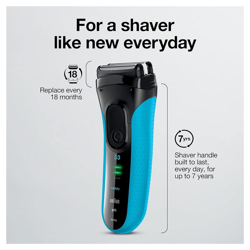 Braun Electric Series 3 Razor - Rechargeable Wet & Dry Foil Shaver for Men | Precision Trimmer, Blue/Black