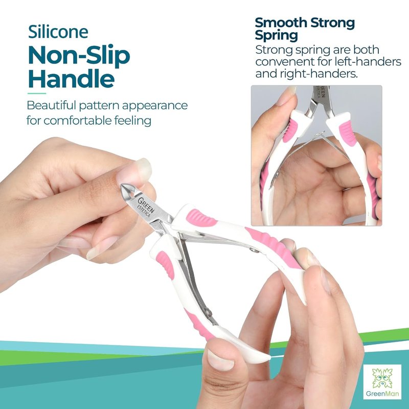 Professional Cuticle Trimmer - Premium Stainless Steel Nipper with Non-Slip Grip | Double Spring Manicure & Pedicure Tools in White/Pink & Silver
