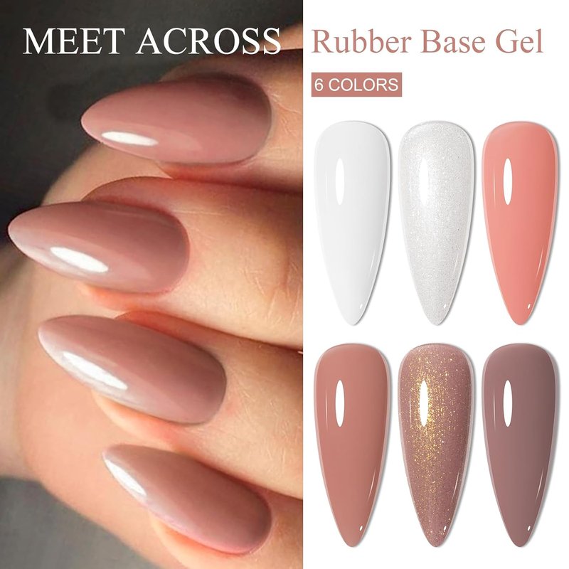 Nail Builder Gel Set - 8Pcs Nude Pink & Brown Rubber Base Polish | Long-Lasting Soak Off Strengthener
