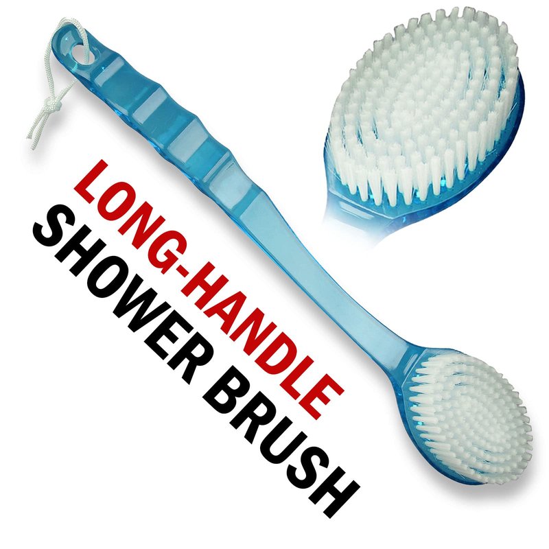 2 Pack Bath Body Brush Long Handle Back Shower Brush Exfoliating Back, Body, and Feet Scrubber Soft Nylon Bristles (Blue & Green)