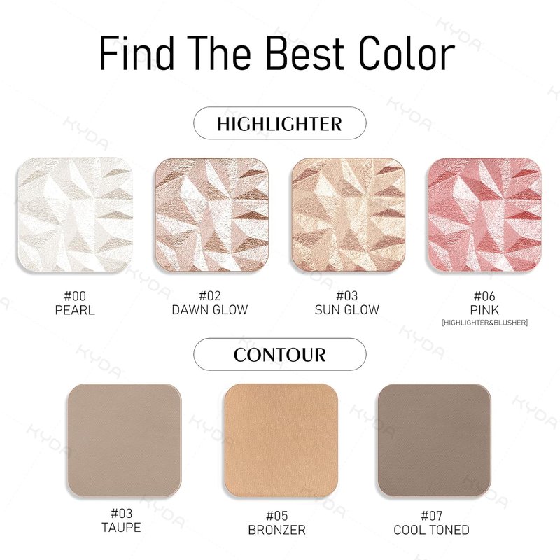 KYDA Face Highlighter Palette - High Gloss Illuminator for Natural Glow Finish | Pearl Shimmer, Long-Lasting Champagne
