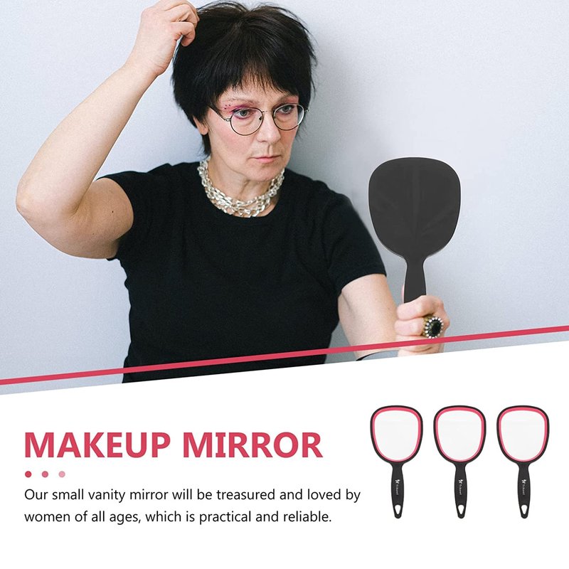 mpowtech Small Handheld Mirror with Handle for Women and Girls - Lightweight Hand Mirrors for Gift - Personal Handle Mirror for Makeup,Travel,Bathroom(6.11" x 2.95'')
