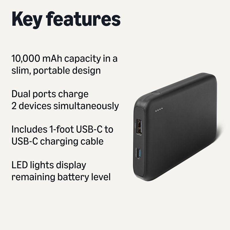 Portable Charger Power Bank - 10,000 mAh Slim Design with LED Display | Black