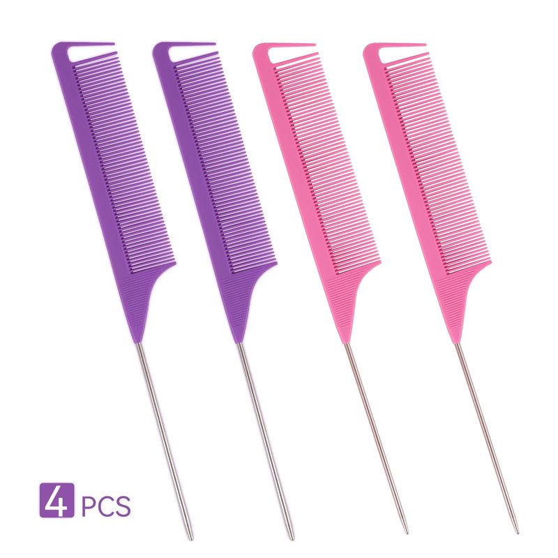 10Pcs Rat Tail Combs Hair Clips Set 4Pcs Combs for hair stylist Teasing Comb Parting Comb and 6Pcs Alligator Hair Clips Hair Styling Braiding Comb for Women Girls