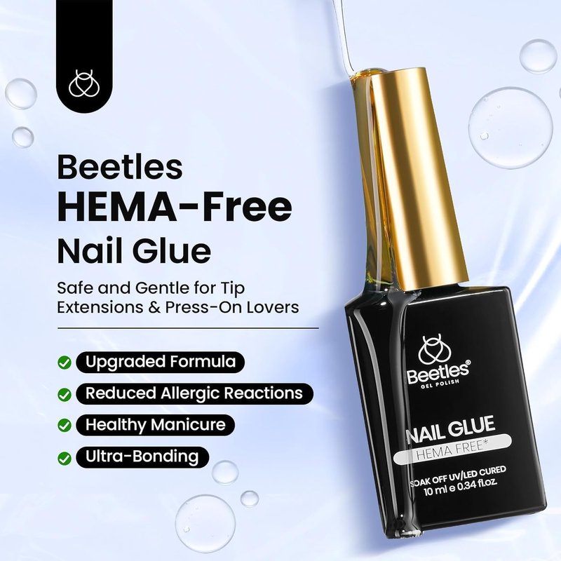 Beetles HEMA-Free Nail Glue Gel - Super Strong 10ml TPO-Free Brush-On UV Glue for Acrylic & Press-On Nails