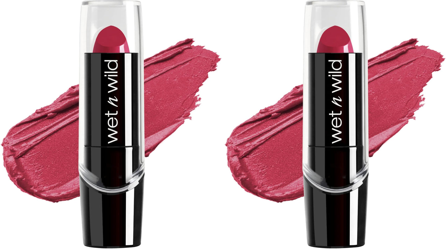 wet n wild Silk Finish Lipstick, Hydrating Rich Buildable Lip Color, Formulated with Vitamins A,E, & Macadamia for Ultimate Hydration, Cruelty-Free & Vegan - In The Near Fuchsia (Pack of 2)
