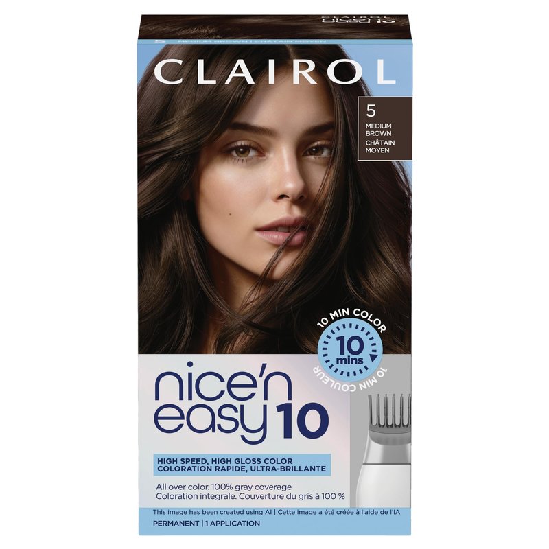 Clairol Nice'N Easy 10 Permanent Hair Dye, 5 Medium Brown Hair Color, Pack of 1