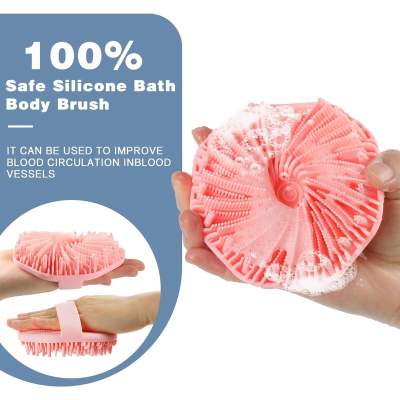 Silicone Body Scrubber, 2 PCS Exfoliating Body Scrubber, Silicone Loofah Bath Brush with Hand Strap, No-Slip Handheld Body Wash Brush Scrubber Shower Cleaning for All Skin Types(Black & Pink)