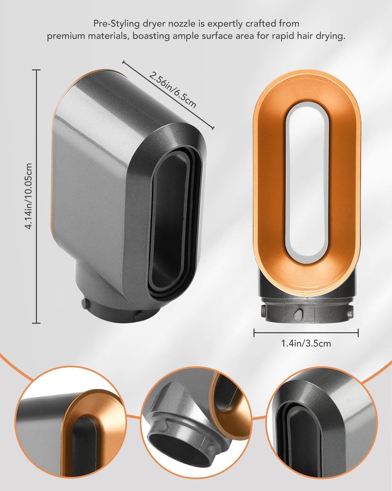 Pre-Styling Dryer Nozzle for Dyson Airwrap HS01/HS05 – Fast Drying Attachment, Nickel/Copper (Part 969759-05)