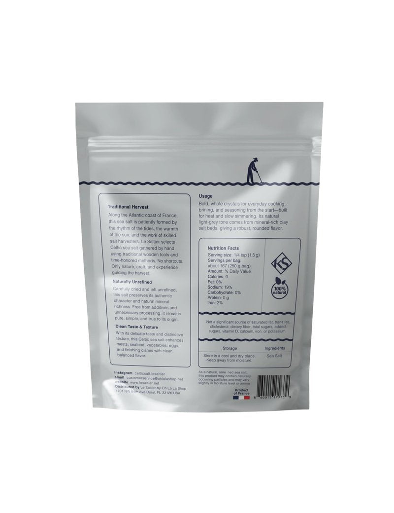 LE SALTIER Organic Coarse Grey Celtic Sea Salt, Mineral-Rich Unrefined French Sea Salt, Traditionally Hand Harvested in Brittany, Kosher, (500g/1.1lb)