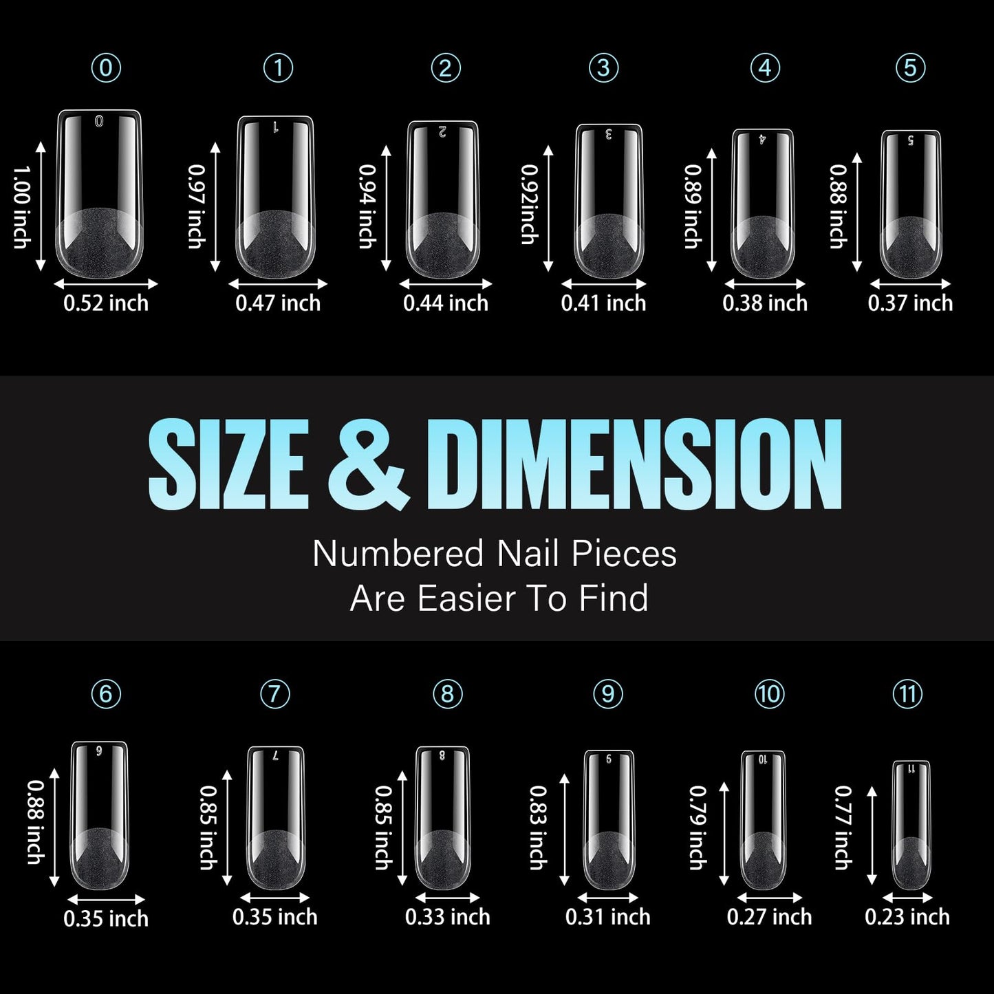 TOMICCA Medium Square Nail Tips, 504Pcs Half Matte Press on Full Cover Acrylic Nails, Pre-Shape Soft Acrylic Fake Nail Tips for Nail Extension Art Home DIY Nail Salon 12 Sizes