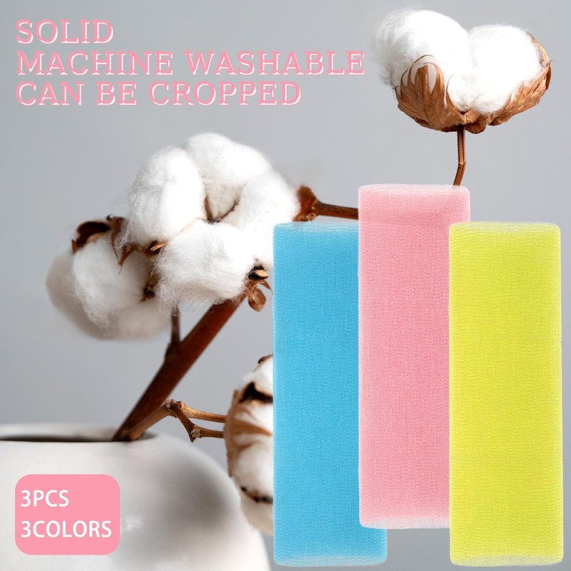 3 Pcs Exfoliating Washcloth, 35 Inch Exfoliating Bath Cloth Body Scrubber Wash Cloths for Showering Towel Japanese Washcloth Loofah Sponge Net Rag Back Washer