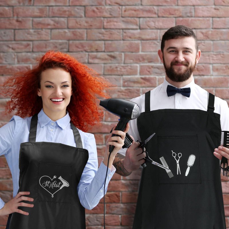 Janmercy 4 Pcs Hair Stylist Apron with 4 Pockets Waterproof Salon Aprons for Hairdresser Cosmetologist Apron(Black)