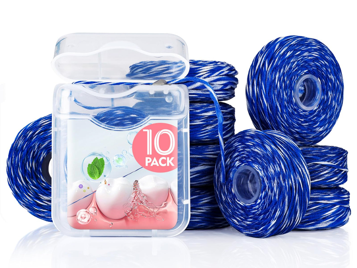 Expanding Woven Dental Floss,Waxed Dental Floss for Gentle Oral Care,Whitening Dental Floss,Plaque Remover for Teeth,String Floss,Mint,10 Spools (32.8 yd Each)