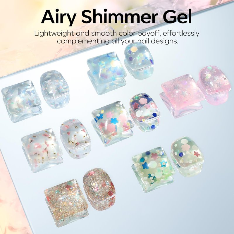 modelones Gel Nail Polish Set, 6 Colors Dried Flower Laser Butterfly Blue Pink Star Shape Ornament Glitter Gel Polish Collection with Wooden Stick All Seasons Soak Off LED Manicure DIY Gift