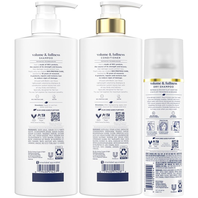 Dove Shampoo and Conditioner Set, Volume & Fullness + Advanced Dry Shampoo – Refresh & Revive Thin, Flat and Dry, Damaged Hair (3 Piece Set)