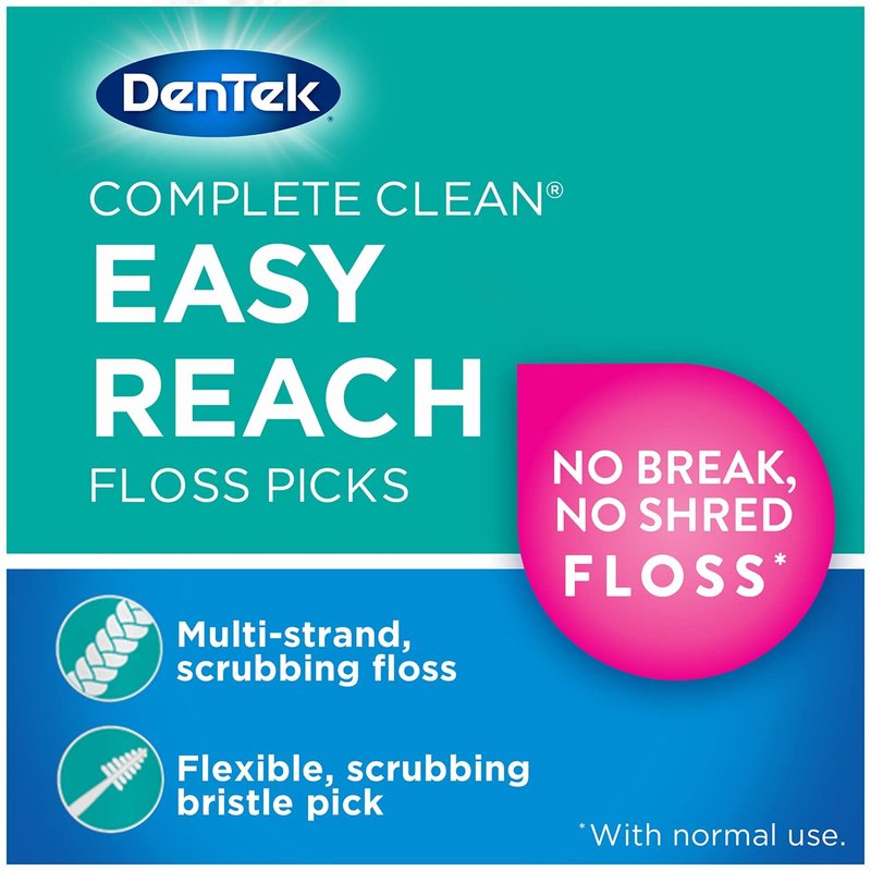 DenTek Floss Picks - Complete Clean Easy Reach, No Break & No Shred | 75-Count, 3 Pack