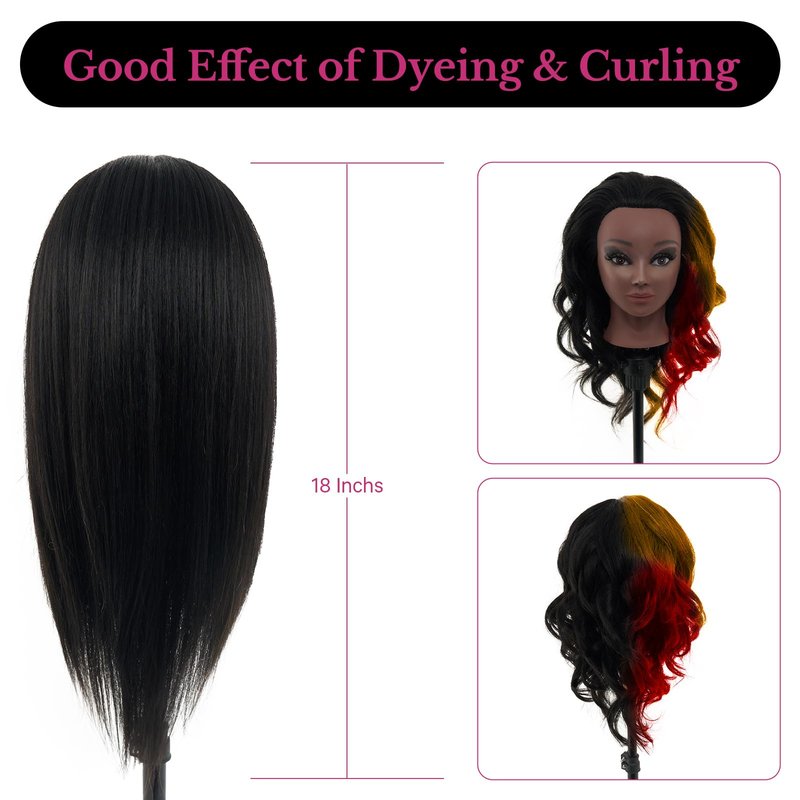 18" Mannequin Head Human Hair with Stand - 100% Real Hair Mannequin Head for Makeup Practice, Cosmetology Manikin Doll Head for Hair Styling, Hairdressing Training Head for Braiding with Tripod,Black