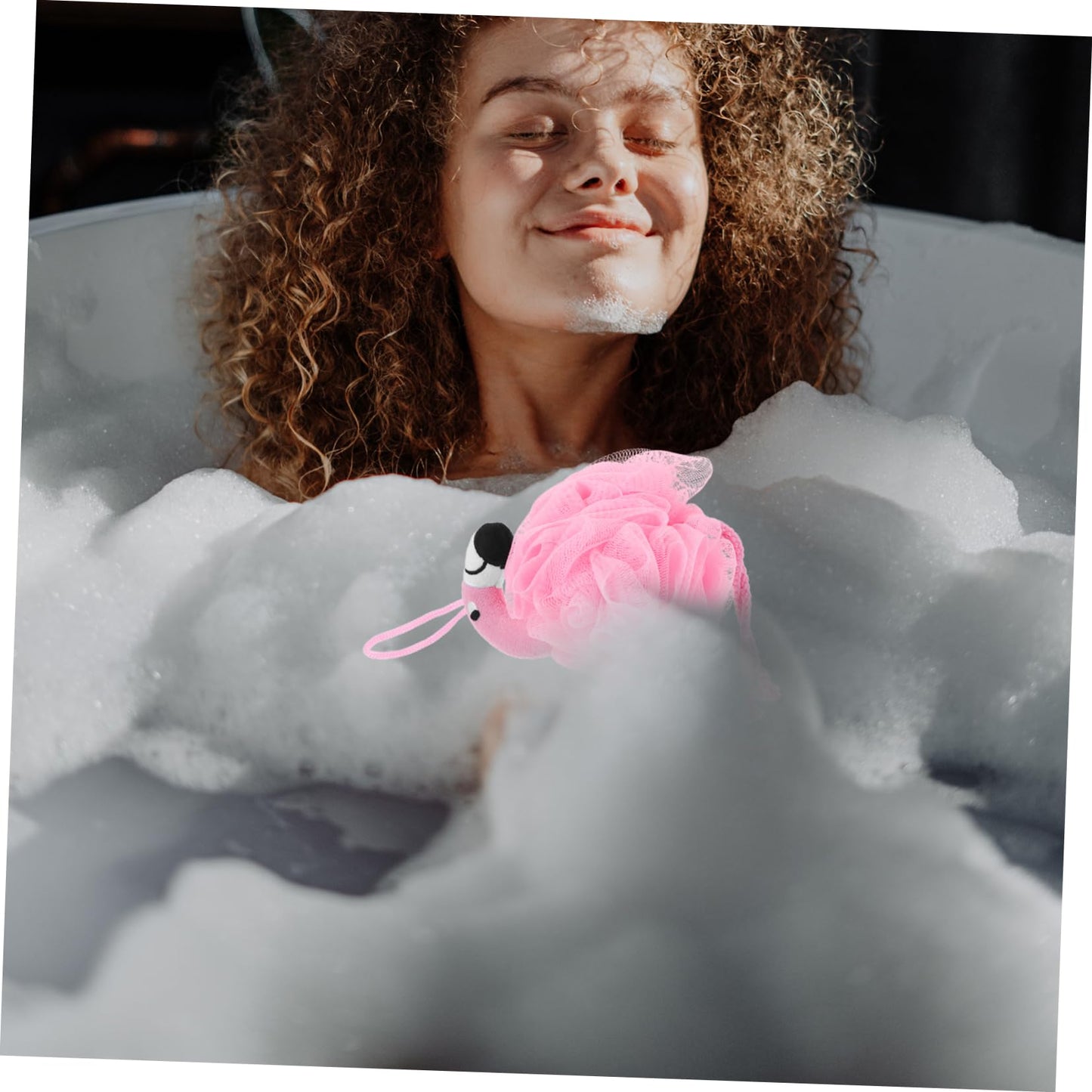Holibanna Flamingo Bath Pouf Mesh Sponge with Hanging String 9.84X6.29X5.11 Inch Exfoliating Shower Scrubber for Daily Bathing and Travel