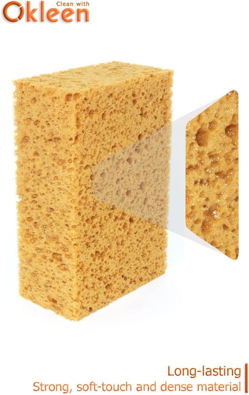 Okleen Car Wash Sponge. Made in Europe. 7.9x5.1x2.8 inches. Large Sponge for Auto, Truck, Motorcycle, Bike Washing. Boat Bail Sponge