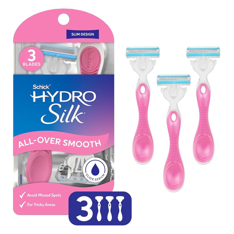 Schick Hydro Silk Disposable Razors for Women - 3-Blade Smooth Shaving | Travel Essentials, Slim Design, 3ct